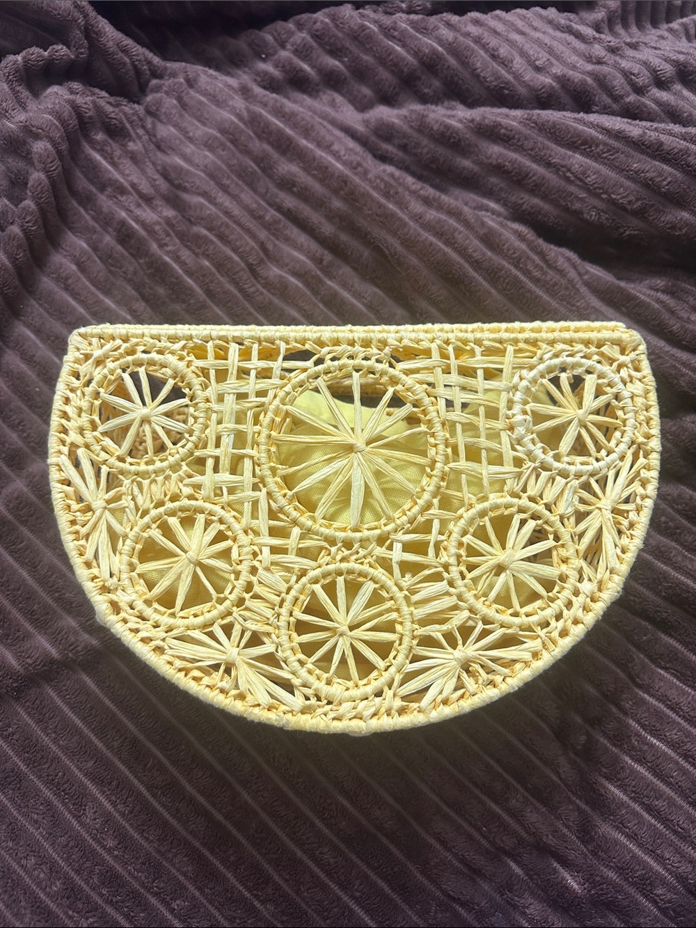 House of Harlow 1960 Woven Straw Half-Moon Clutch in Pale Yellow
